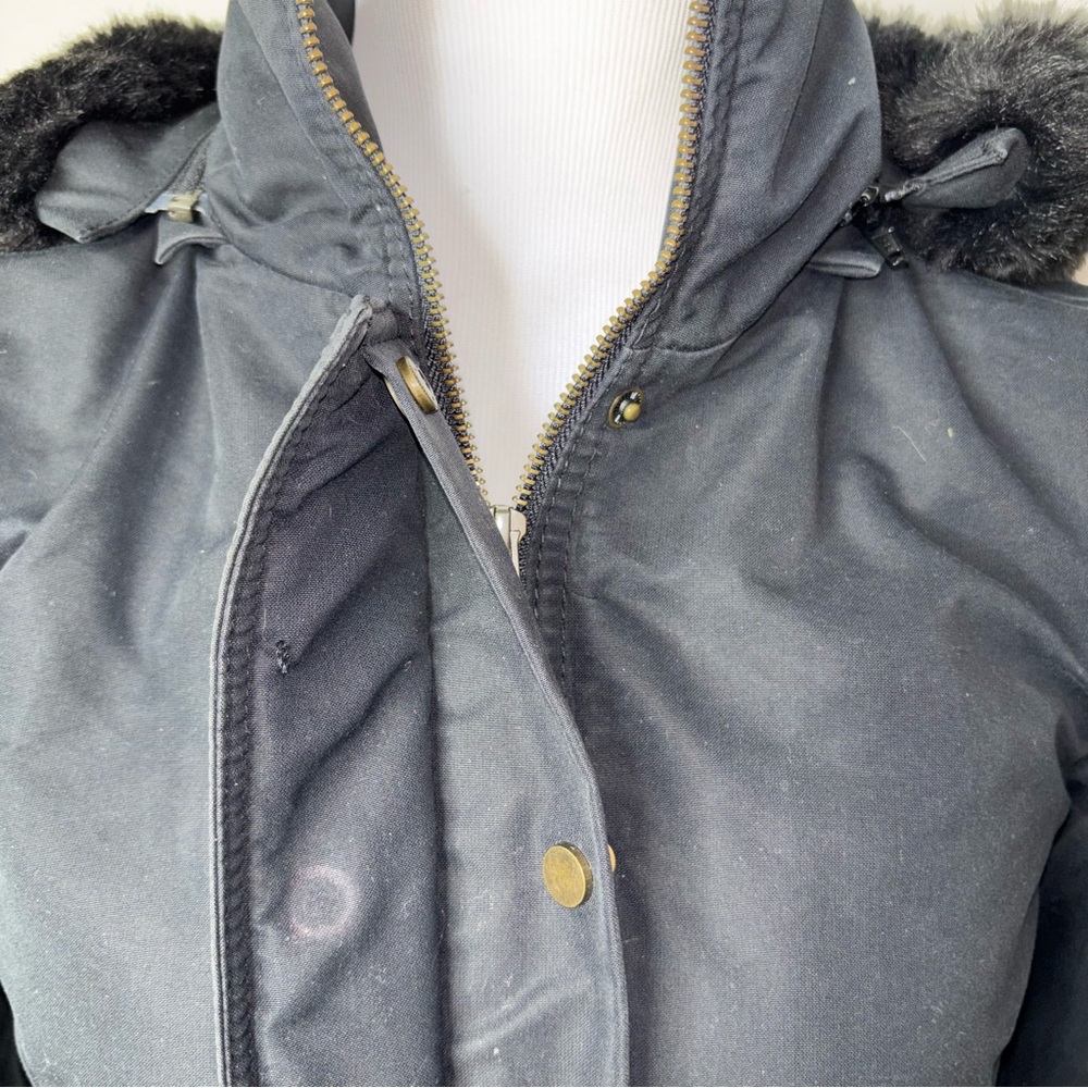 Barneys New York Women’s XS Black Winter Parka Coat Faux Fur Hood Quilted Zip - Picture 8 of 16